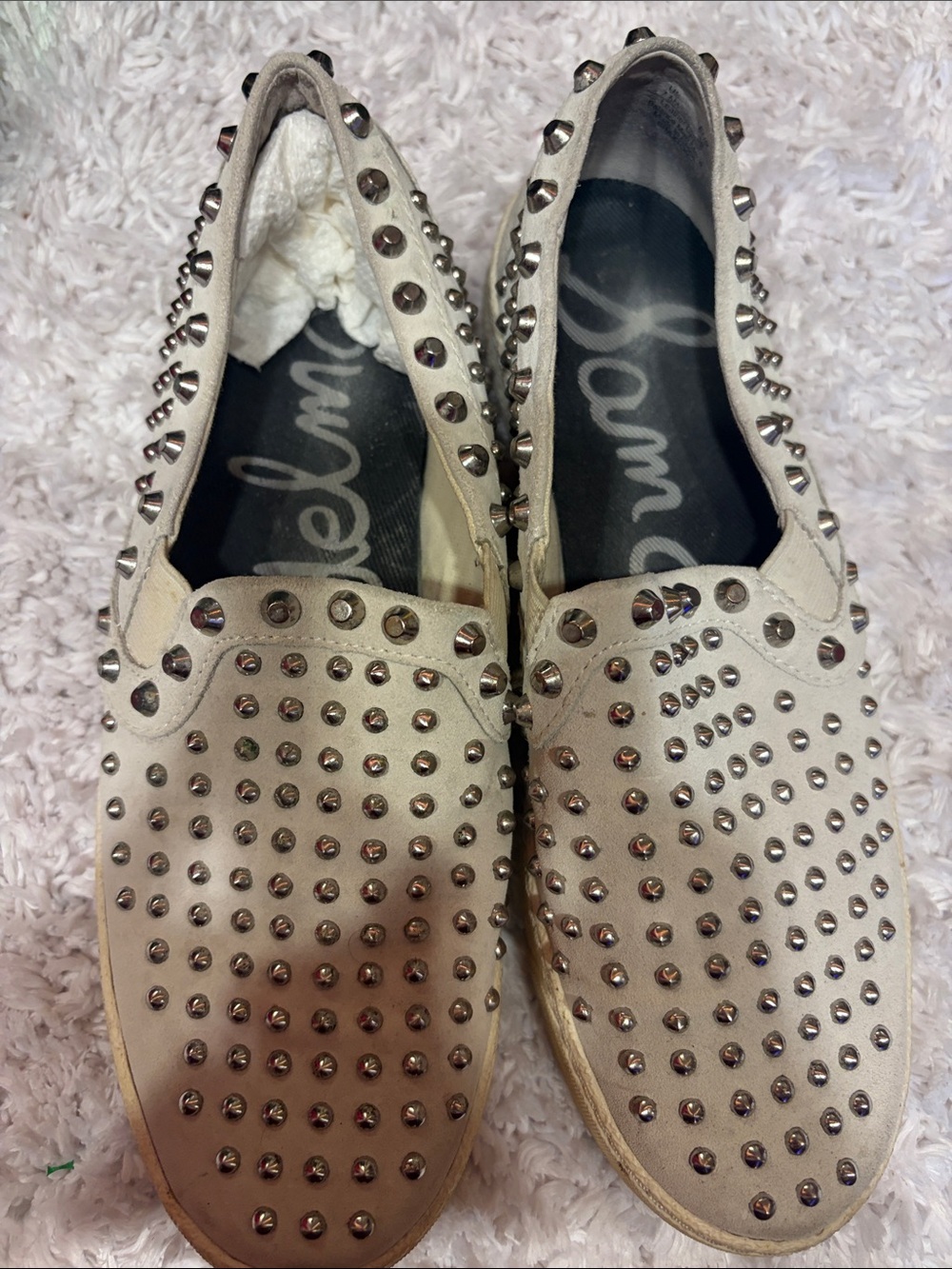 Beige Studded Slip-On Loafers for Women